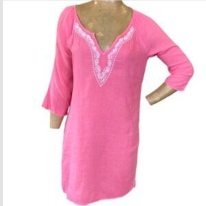 Old Navy Dress Beach Cover-Up Pink Cotton Embroidered  M 19287